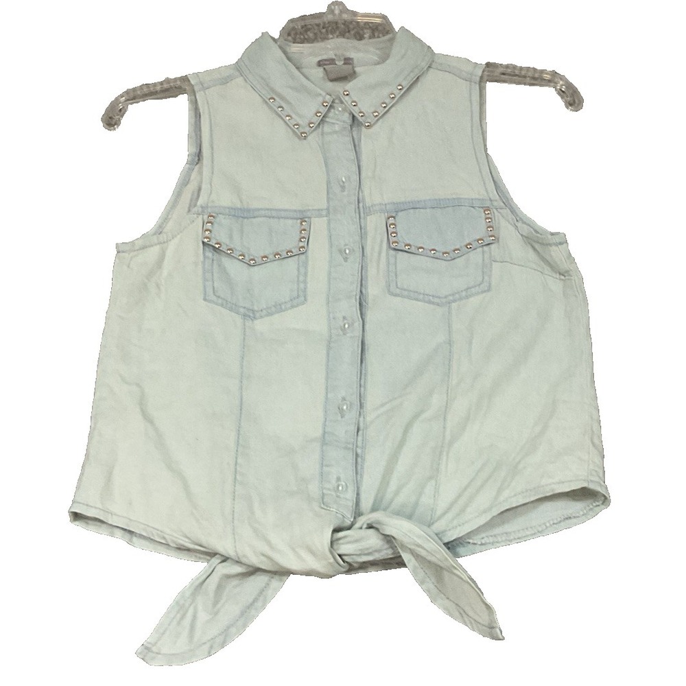 NOS Charlotte Russe Sleeveless Tie Studded Soft Denim Look Boho Chic Top XS